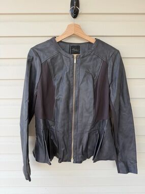 Faux Leather Peplum Jacket - Dark Grey
